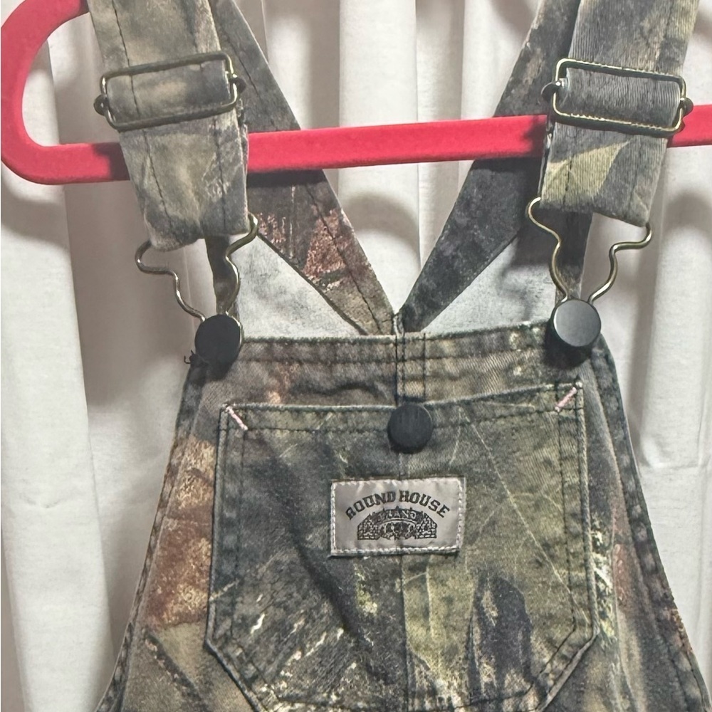 Girls Camouflage Overalls - Green Camo with pink ruffles